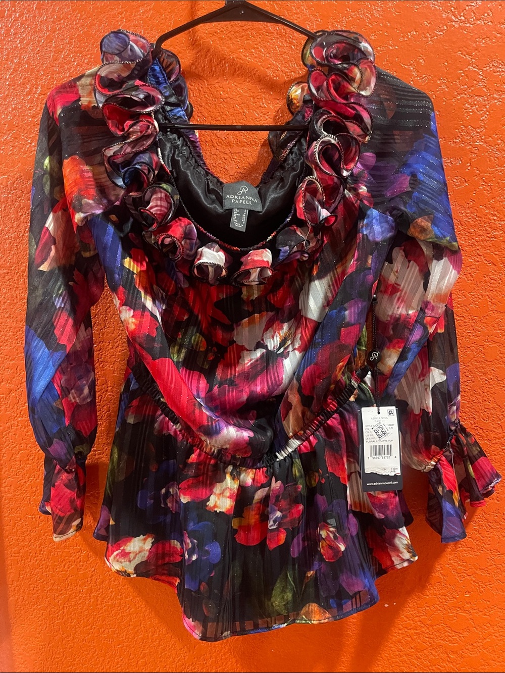 Adrianna Papell Multicolor Floral Ruffle Neck Blouse
